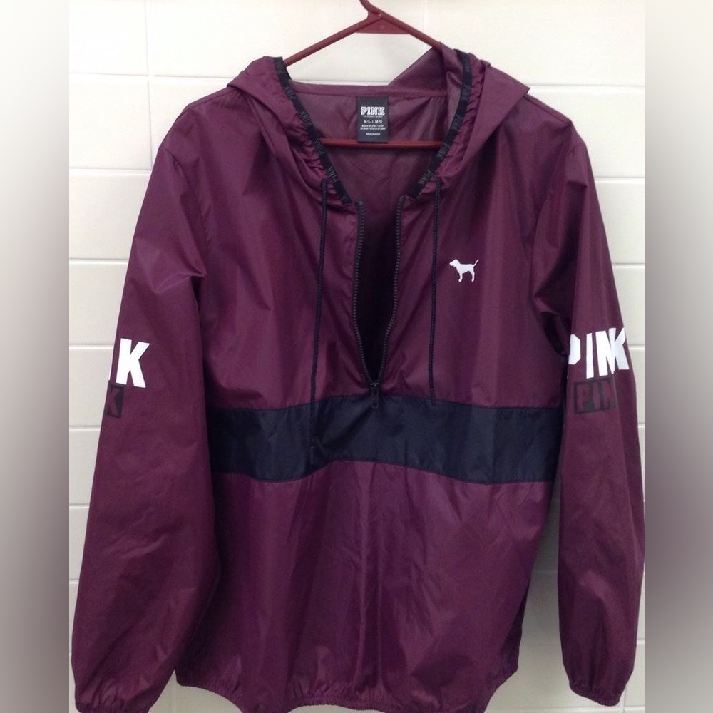 Victorias Secret PINK 1/2 Zip  Maroon Windbreaker Pullover Jacket Anorak
